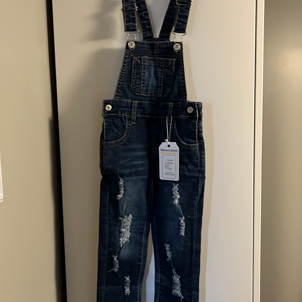 NWT** Toddler unisex distressed overalls medium wash